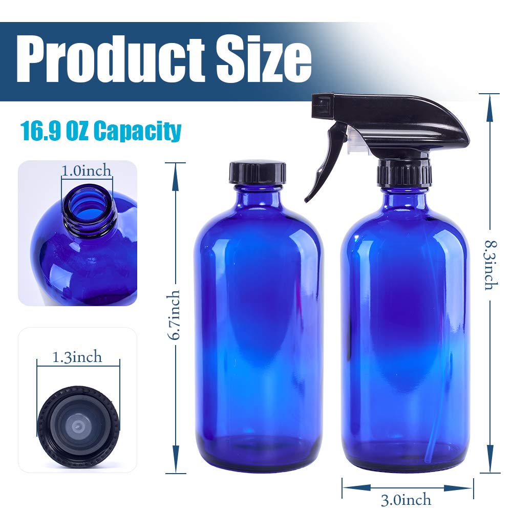 Glass Spray Bottles 16oz Refillable Container suitable for essential oils, cleaning products, aromatherapy, water mist plants (2 Pack，Blue) : Beauty