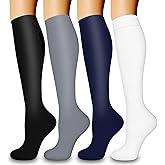 COOLOVER 4 Pairs Compression Socks for Women & Men Circulation 15-20mmHg -Best Support for Nursing, Athletic, Cycling, Flight