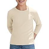 Haloumoning Boys Ribbed Long Sleeve Shirts Kids Casual Crewneck Solid Tops Tees 5-14 Years