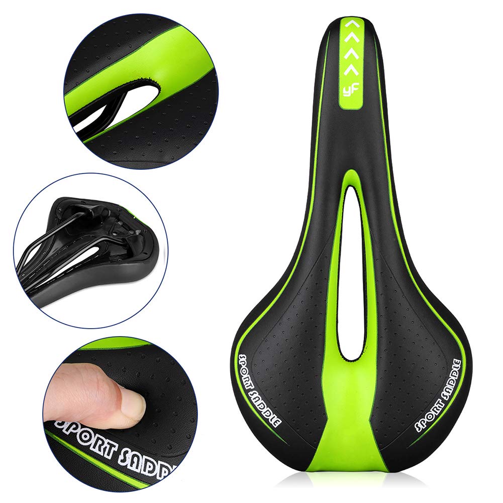 Immoch Comfort Bike Saddle Bicycle seat gel Cycling Saddle with Soft Cushion Ergonomics Design Fit for Road Bike and Mountain Bike (Black+ Green)