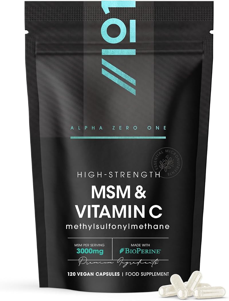 ALPHA01 MSM 3000mg with Vitamin C BioPerine 120 Vegan Capsules