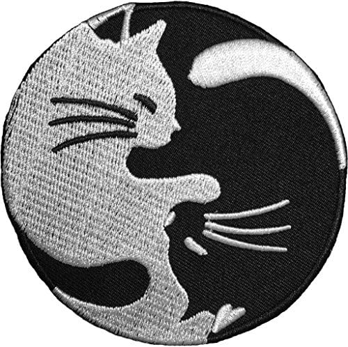 YIN YANG CAT CHINESE KUNG FU TEA KWAN DO Tatoo size3.5 inch biker heavy Goth Emo Rock DIY Logo Jacket Vest shirt hat blanket backpack T shirt Embroidered Appliques Symbol Badge Cloth Sign Costume Gift