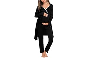 SWOMOG Maternity Nursing Robe Set 3 Piece Breastfeeding Pajamas 3 in 1 Labor Delivery Sleevless Tops&Long Pants Pregnancy Pjs