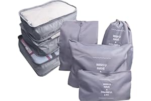 GUIFIER 7 Set Packing Cubes Laundry Pouch, Travel Storage Bag Organizers Set, Travel Luggage Packing Organizer Pouch, Travel Cubes Organizer Bags Compression for Carry On Suitcase Clothes (Grey)
