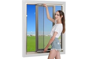 JOOFAN DIY Magnetic Window Screen Max 75"x51"W Fits Any Size Smaller Adjustable White Frame with 20X20 mesh Easy Installation