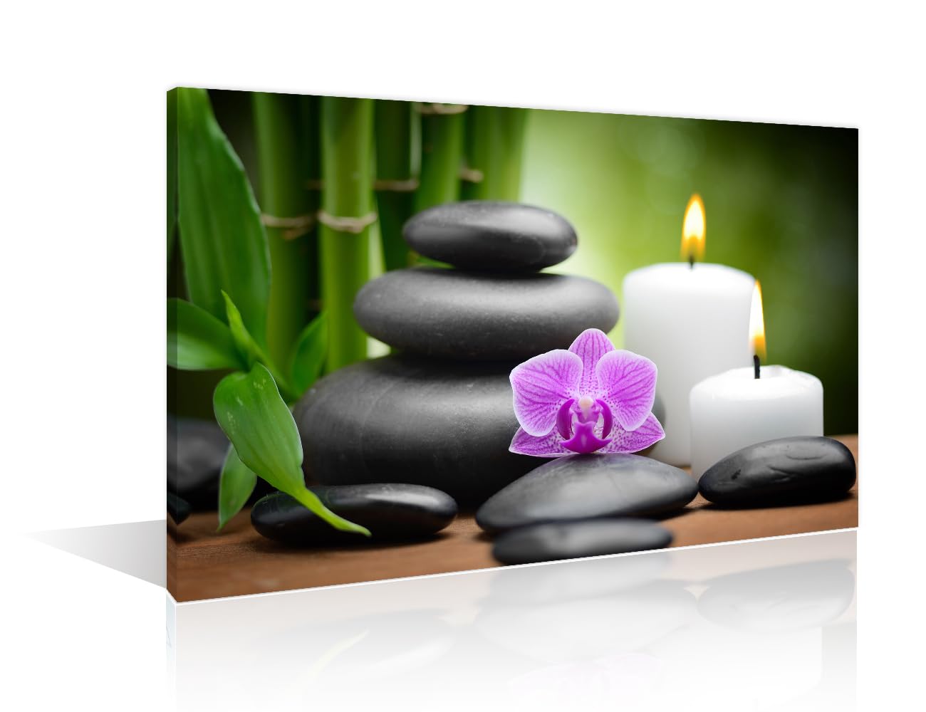 1 Piece Spa with Zen Basalt Stones and Orchid Black and White Wall Art Lucky Bamboo on the Stones Prints on Canvas Massage Stones Wall Decor Living Room House Decor Framed Ready to Hang (16" Wx24 H)