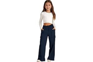 Girls Oversized Wide Leg Sweatpants Drawstring Kids Baggy Straight Leg Track Pants Casual Plain Pockets Trendy Cargo Pants