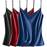 VIDUSSA Sexy Tank Tops Womens Satin Cami Top Pack V Neck Camisole Spaghetti Strap Tank Loose Sleeveless Blouses