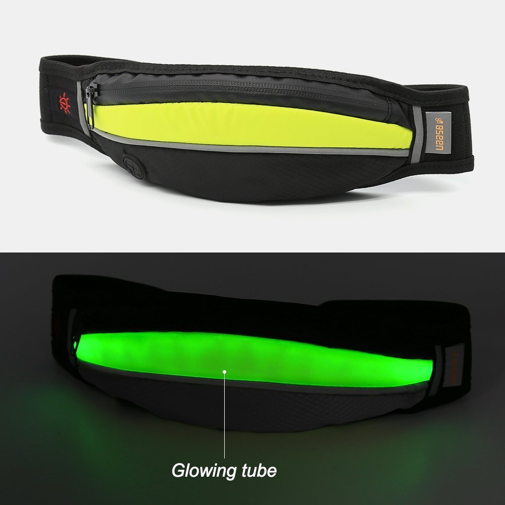 LED Runner Waist Pack, USB Rechargeable Neon Fanny Pack with Earphone Hole, Adjustable Waist Belts For Men & Women to Hold Phones, Keys, Money When Running, Hiking, Jogging