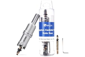 GRIXLEN 25/32" (20mm) Tungsten Carbide Tip Hole Saw,Hole Saw with M2 Pilot Drill bits for for Hard Metal Stainless Steel, Metal, Iron, and Plastic,25mm Drilling Depth (25/32" (20mm))