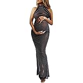Dedysler Maternity Photography Gown Sleeveless Sexy Shiny Rhinestone Photoshoot Dress for Baby Shower