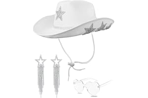 YBHOMINE White Cowgirl Hat with Heart Sunglasses - Cowboy Hat with Glitter Star Fits Women for Bachelorette Themed Party
