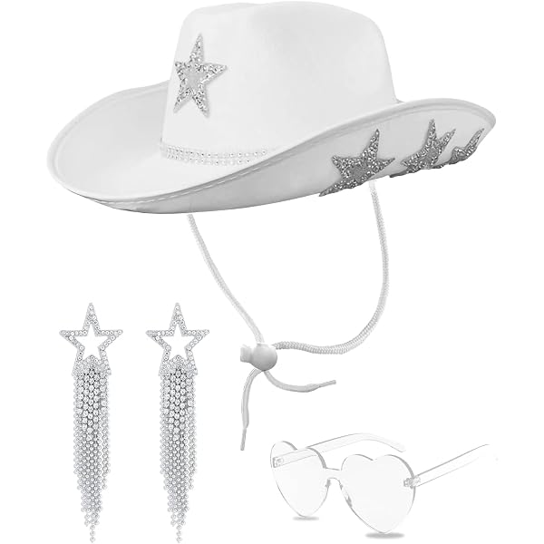 Amazon.com: YBHOMINE White Cowgirl Hat with Heart Sunglasses  display picture 3