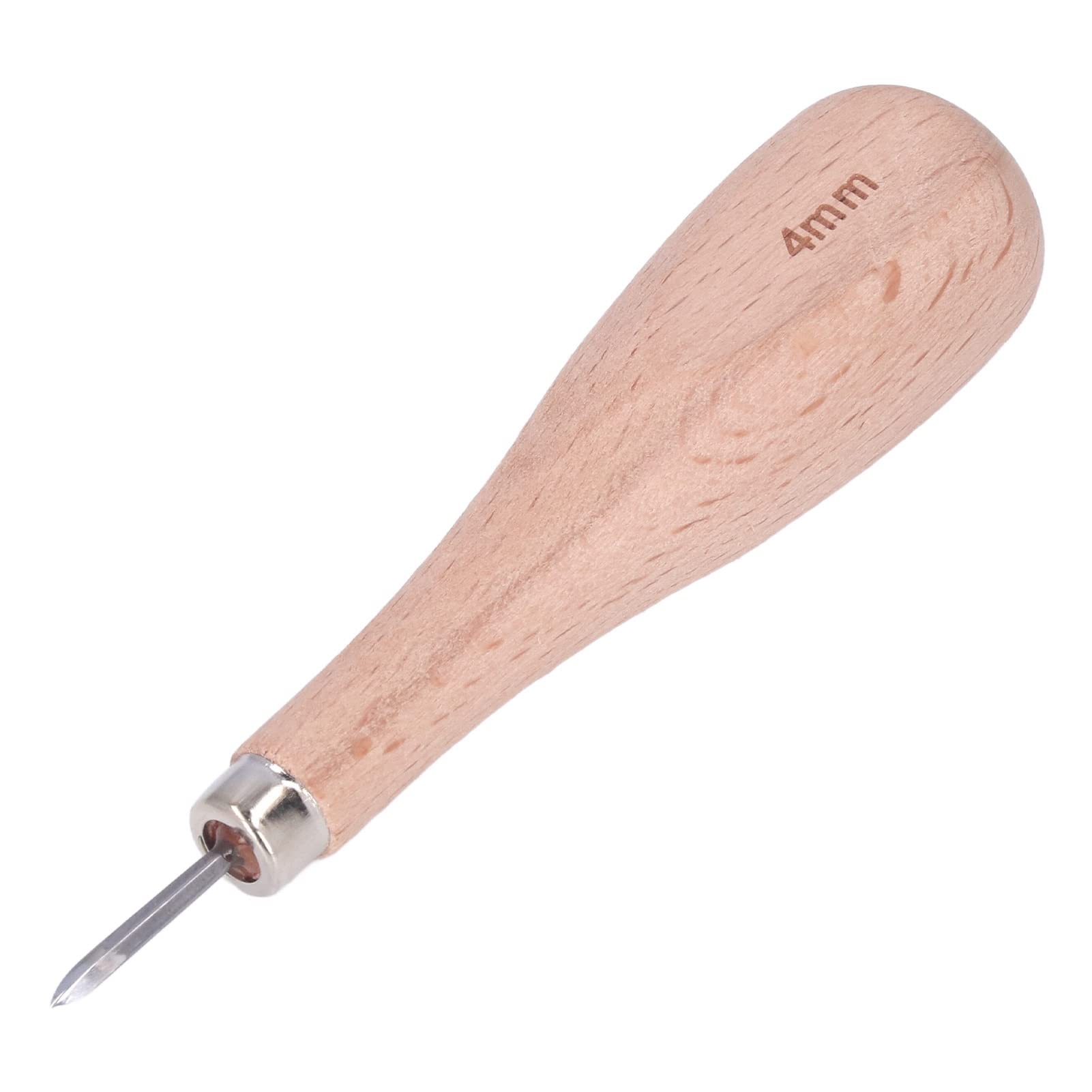 Hztyyier Leather Awl 4mm Rhombus Drill Solid Tool Hole Punch with Beech Wood Handle for Leather Craft DIY Maker