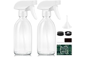 Tecohouse Glass Spray Bottle 8 oz, Clear Small Empty Refillable Sprayer Container with Labels, Funnel, Lids, Graduated Pipett