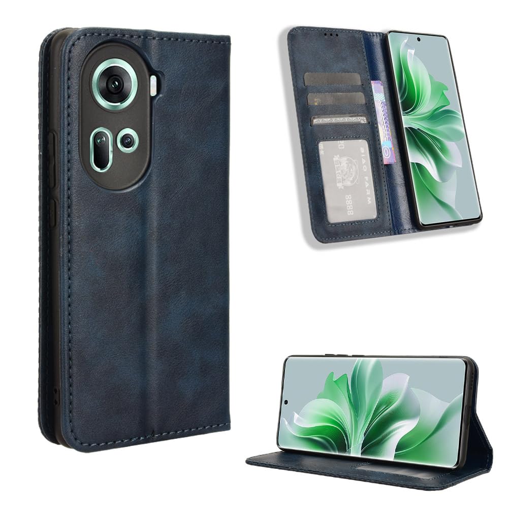 Oppo Reno 11 5G Case [Wallet Case] [Kickstand] [Card Slots] [Magnetic Flip Cover] Compatible with Oppo Reno 11 5G Smartphone(Blue)
