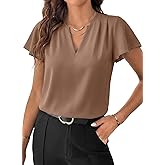EVALESS Blouses for Women Dressy Casual Summer Ruffle Short Sleeve V Neck Work Tops Busines Office Shirts