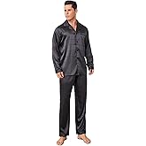 JupiterSecret Mens Silky Satin Pajamas Set Long Sleeve Button-Down Luxurious Pj 2 piece Sleepwear with Long Pants