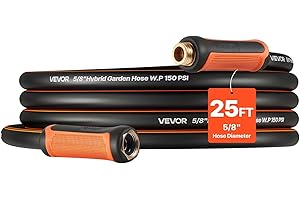 VEVOR Garden Hose, 25 ft 5/8" Heavy Duty 4-Layer Rubber Water Hose, 150PSI Working & 600PSI Burst, Flexible & Non-Kink Outdoo