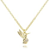 Gold Pendant Necklace for Women 14K Gold Plated Flower Mushroom Hummingbird Airplane North Star Charm Necklace with CZ Adjustable Chain Simple Statement Necklace Trendy Jewelry Gift for Women Men