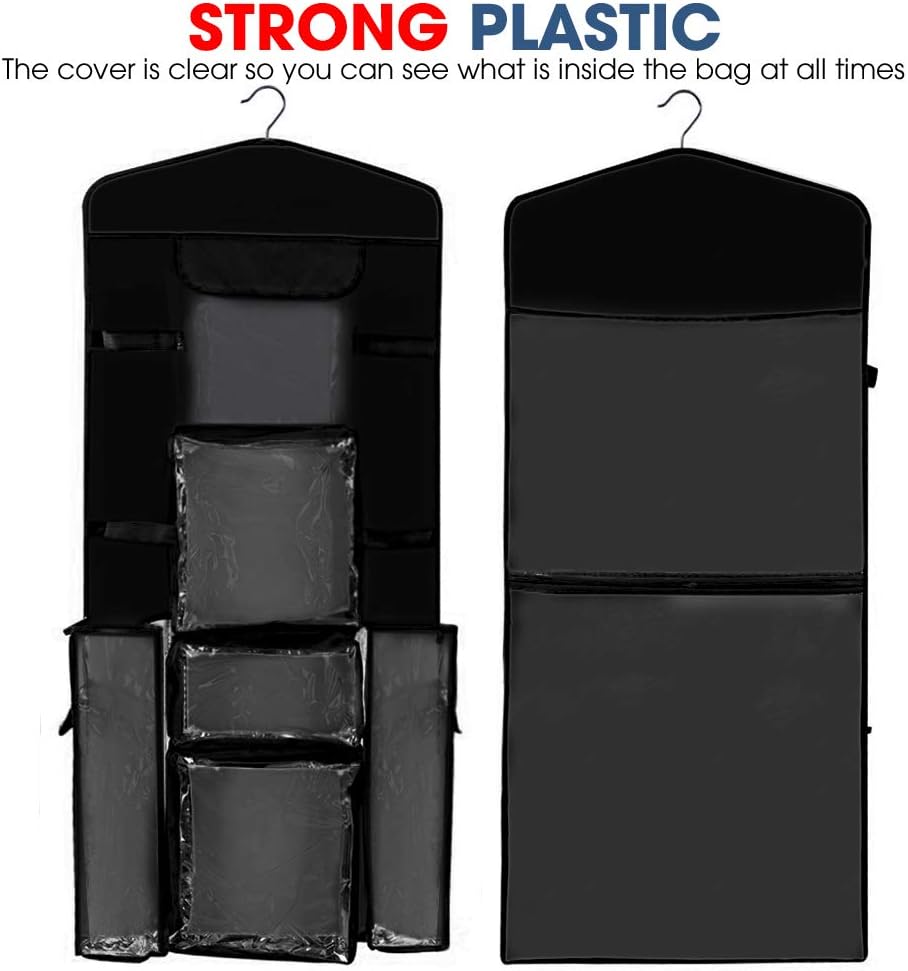 ProPik Hanging Double Sided Wrapping Paper Storage Organizer with Multiple Pockets Organize Your Gift Wrap, Gift Bags Bows Ribbons 40"X17"Fits 40 Inch Rolls Red White and Clear PVC Bag (Black): Health & Personal Care