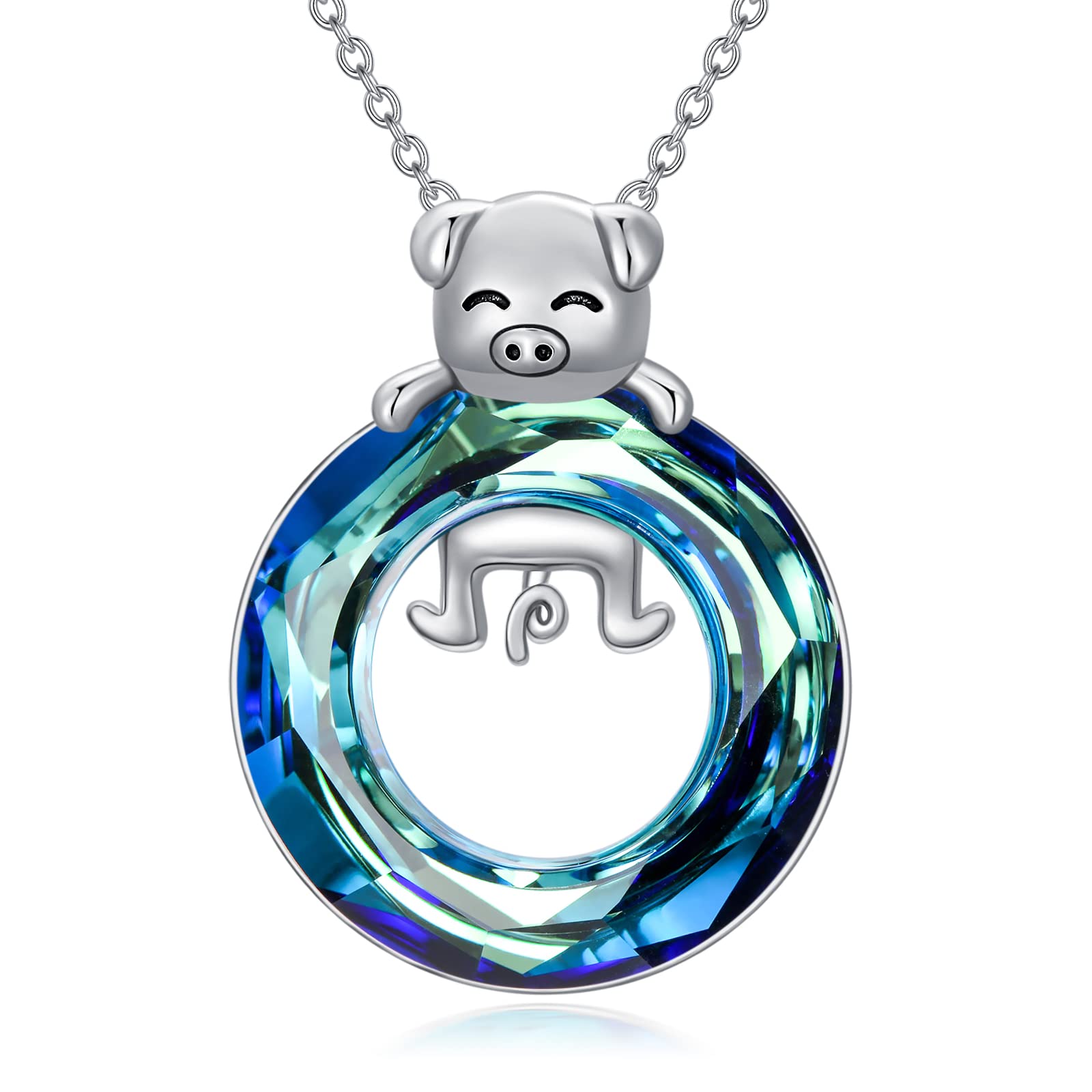 Flpruy Pig Necklace, Pig Gifts Crystal Pig Pendant 925 Sterling Silver Animal Necklace Jewellery with Gift Box, Mother's Day Gift for Mom Daughter Women Girls