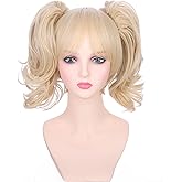 PATTNIUM Blonde Wig for Kids Girls Short Blonde Ponytail Wig for Child Include 2 Detachable Buns with Clips Synthetic Cosplay Costume Wigs