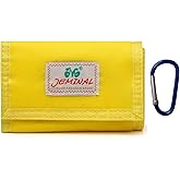 JEMINAL Mens Tri-fold Sport Outdoor Wallet for Men Women with Keychain Zipper Coin Pocket Card Holder Ultra-thin Waterproof Soft Yellow Nylon