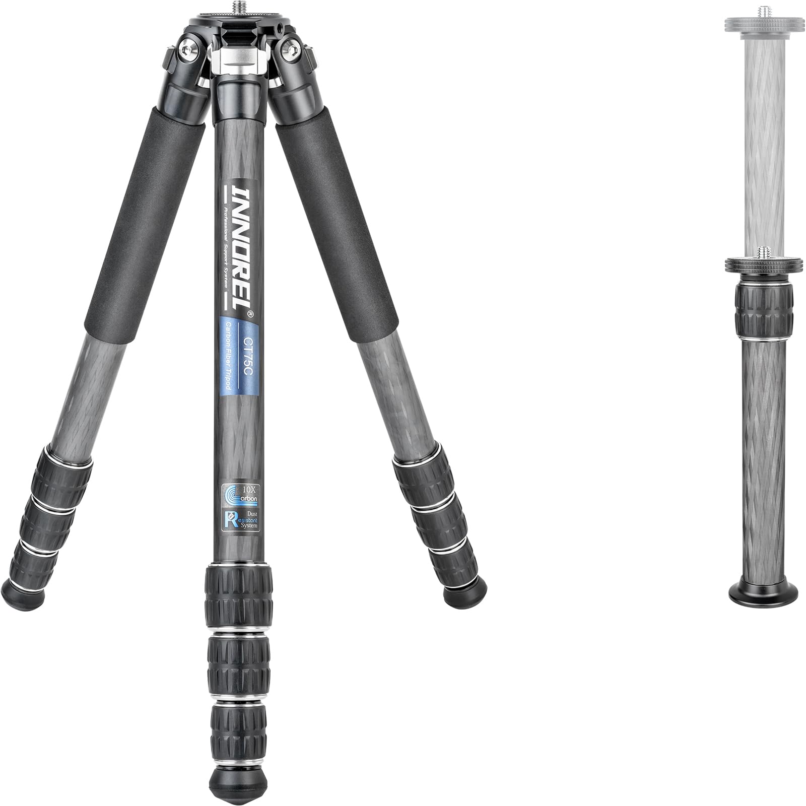 Carbon Fiber Tripod-INNOREL CT75C Super Professional Portable Travel Tripod for DSLR Camera Heavy Duty Compact Stand Support 1.1in/28mm Tube Max load 44lbs/20kg with Short Center Column Only tripod