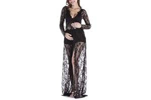 DAGLLGEW Maternity Photography Dress V Neck Lace Long Sleeve Maternity Maxi Dress for Pregnant Women Black S Women Photograph