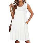 CHICGAL Womens Summer Dresses Casual Loose Pleated Front Tshirt Sleeveless Tank Sundresses with Pockets