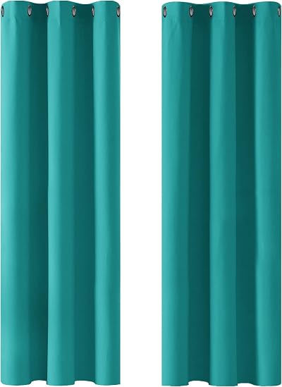 Deconovo Noise Reduction Curtains Eyelet Blackout Turquoise 42 x 72 in 2 Panels