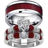 LOVERSRING Couple Ring Bridal Set His Hers White Gold Plated White CZ Stainless Steel Wedding Ring Band Set