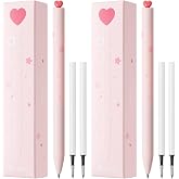 Kaco FIRST Gel Pens 2 Pieces Cute Heart Pen Set with 4 Black Refills 2 Pink | Twist and Pop Out Design Smooth Writing for Journaling Note-taking School and Office Supplies