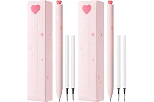 Kaco FIRST Gel Pens Cute Stationery, Pack of 2 Pieces Heart Pen Set with Extra 4 Black Refills (2 Pink)