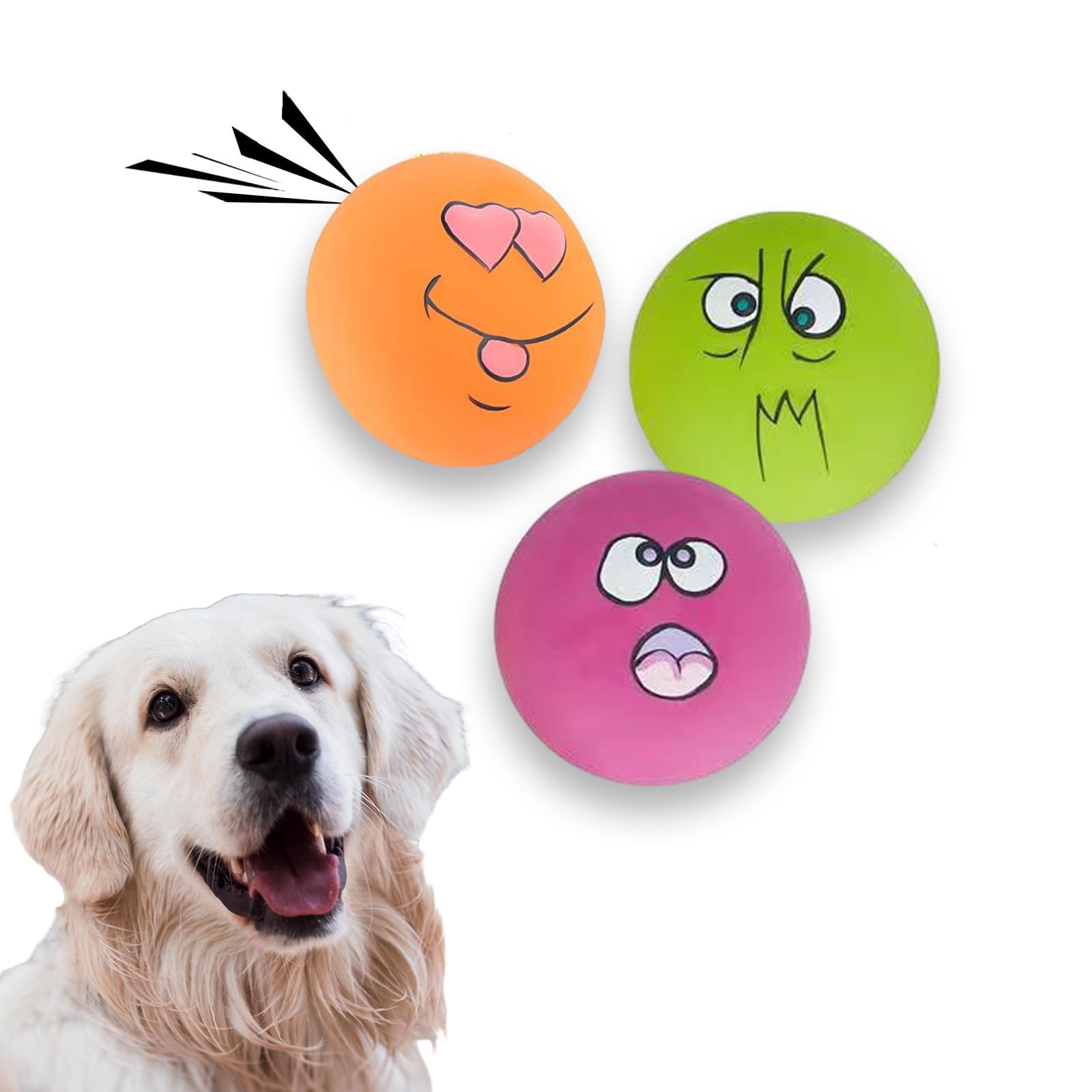 JEHANOIRY 3PCS Squeaky Dog Ball Toys, Interactive Latex Rubber Dog Squeaky Toy, Fetch Play Balls Pet Training Ball High Bounce Ball for Small and Medium Dog