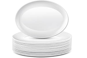 Dandat 12 Pcs Large Serving Platters Oval Trays White Plates Serving Dish for Wedding Party Restaurant Home Steak, Taco, Sush