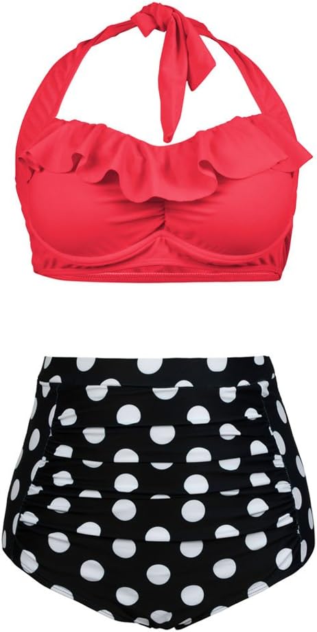 Womens Plus Size Swimwear Flounce Padded high Waisted Swimsuit Bikini