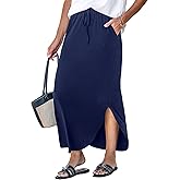 CUPSHE Midi Skirts for Women Elastic Waist Drawstring Long Flowy Skirt Casual Side Slits Skirts with Pockets Vacation Outfits