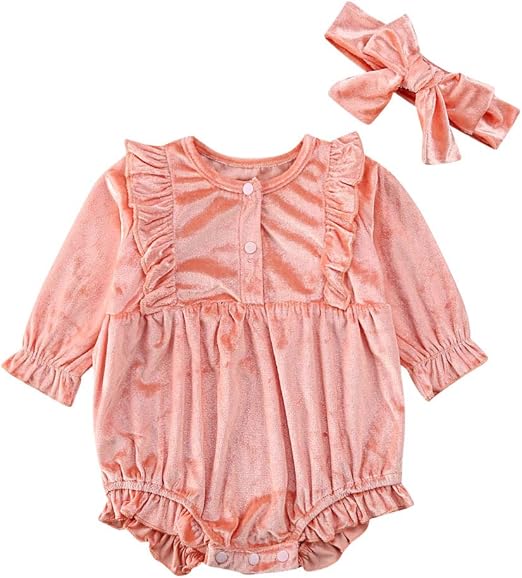 2PCS Newborn Baby Girl Velvet Romper Jumpsuit Bodysuit