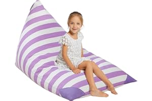 Aubliss Stuffed Animal Storage Bean Bag Chairs Cover, 50"x 35" Extra Large Bean Bags Chair for Kids & Adults, Beanbag Toy Storage for Boys Girls - Premium Cotton Canvas Purple Stripe
