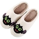 Generic Pumpkin Slippers Halloween Slippers for Women Men House Shoes Spooky Slides Soft Warm Plush Couple Shoes Green bat 43-44