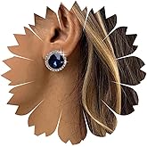 Aneneiceera Vintage Sapphire Circle Earrings Gold Sapphire Stud Earrings Round Sapphire Earrings Geometric Blue Crystal Earrings Jewelry for Women (Blue)
