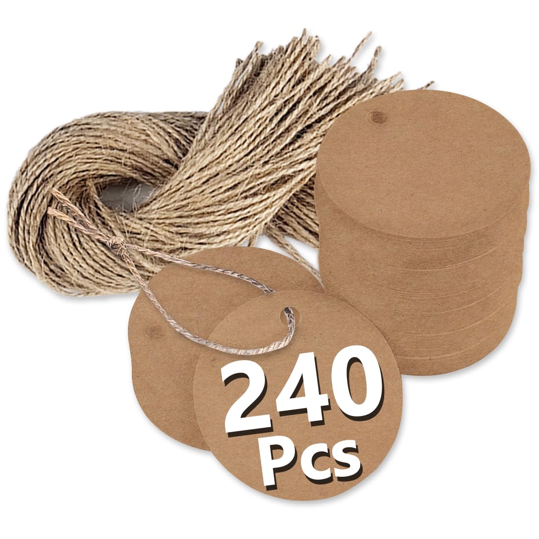 Photo 1 of PH PERKHOMY 240 Pcs Round Gift Tags, Kraft Paper Tags with Natural Jute Twine String for Gifts Crafts Wedding Christmas, Brown