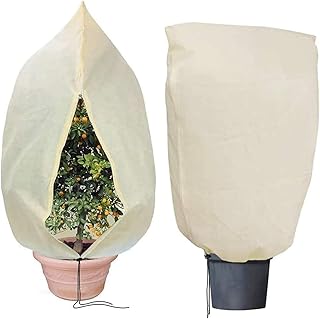 Wanxida Winterschutz für Pflanzen 180 x 120 cm mit Reißverschluss & Zugband Winterschutz für Pflanzen Überwinterung - Reißfest - Atmungsaktiv - Wiederverwendbar - 80 g/m², Beige