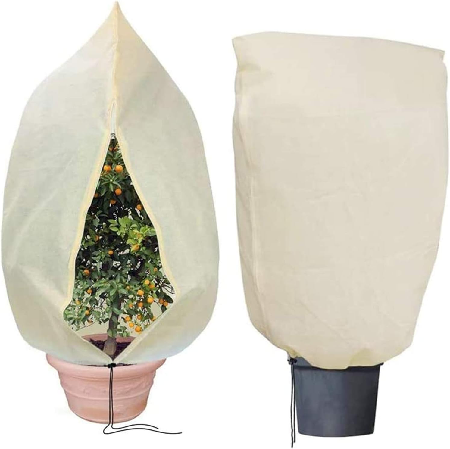 Wanxida Winterschutz für Pflanzen 180 x 120 cm mit Reißverschluss & Zugband Winterschutz für Pflanzen Überwinterung - Reißfest - Atmungsaktiv - Wiederverwendbar - 80 g/m², Beige
