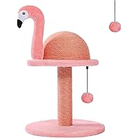 PETEPELA Cat Scratching Post, Flamingos Natural Sisal Cat Scratcher with Interactive Toy Ball and Extra Replacement Sisal Scr