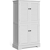 Bewyn Storage Cabinet 43" with Stable Base, Classic Louvre Doors, Ajustable Shelf for Bathroom, Kitchen, Living Room 11.8"x 23.2" x 43.3", White