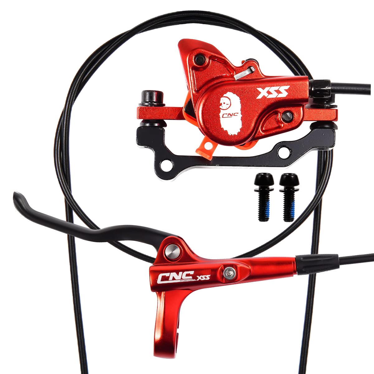 CNC Hydraulic Disc Brakes Set，Mountain Bike Hydraulic Disc Brake Left Rear 1450mm Hydraulic Brake Caliper，Red