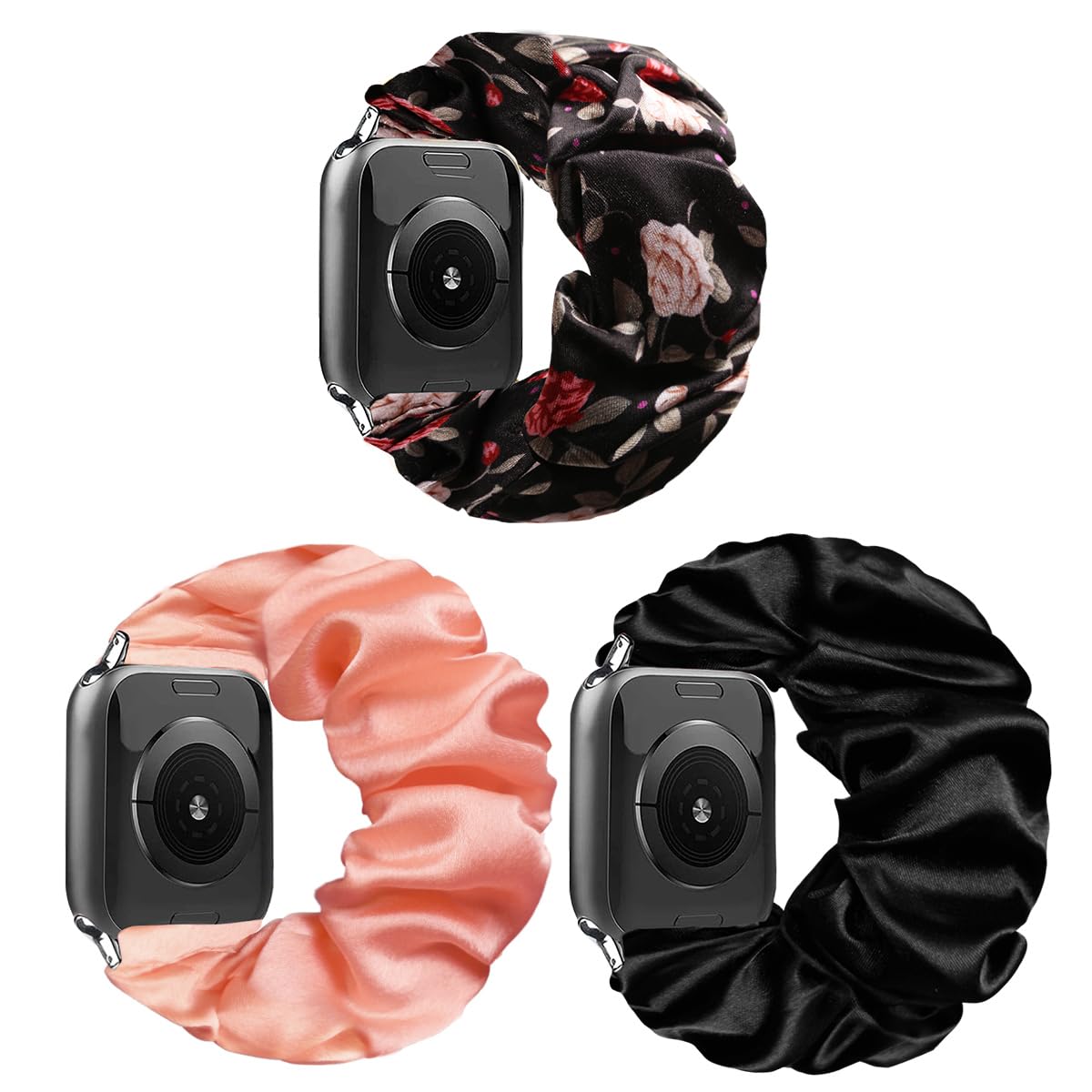 Meideli 3 Pack Compatible with Apple Watch Strap 40mm 41mm 42mm, Pattern Printed Fabric Wristband Scrunchie Elastic Strap for Apple iWatch Sery 9 8 7 6 5 4 SE